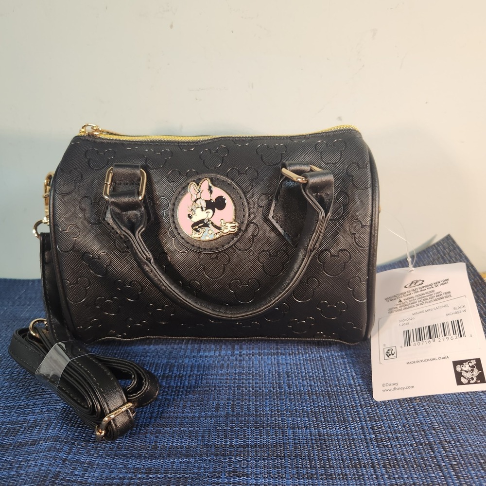 Disney Minnie Mouse Mini Satchel Black Crossbody Bag NWT Embossed Mickey...
